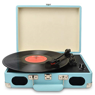 DIGITNOW Vintage Turntable,3 Speed Vinyl Record Player-Suitcase/Briefcase Style