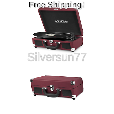 Victrola Vintage 3-Speed Bluetooth Suitcase Turntable with Speakers, Marsala