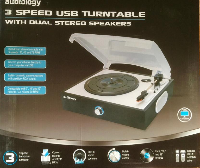 *NEW* Audiology 3 Speed USB Turntable w/ Built in Speakers *