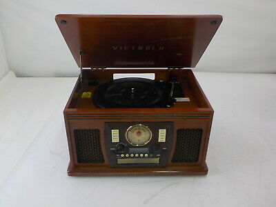 Victrola Aviator Wood 8-in-1 Bluetooth Turntable Entertainment Center, Mahogany