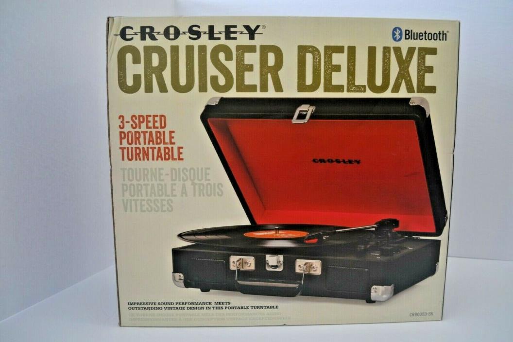 Crosley CR8005DBK Cruiser Deluxe Portable 3-Speed Turntable w Bluetooth, Black