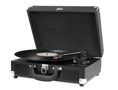 Innovative Technology Nostalgic 3-Speed Vintage Bluetooth Suitcase Turntable, Bl