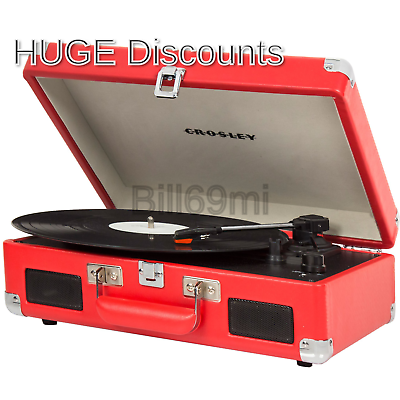 Crosley CR8005C-RE Cruiser II Portable Battery Powered 3-Speed Turntable, Red
