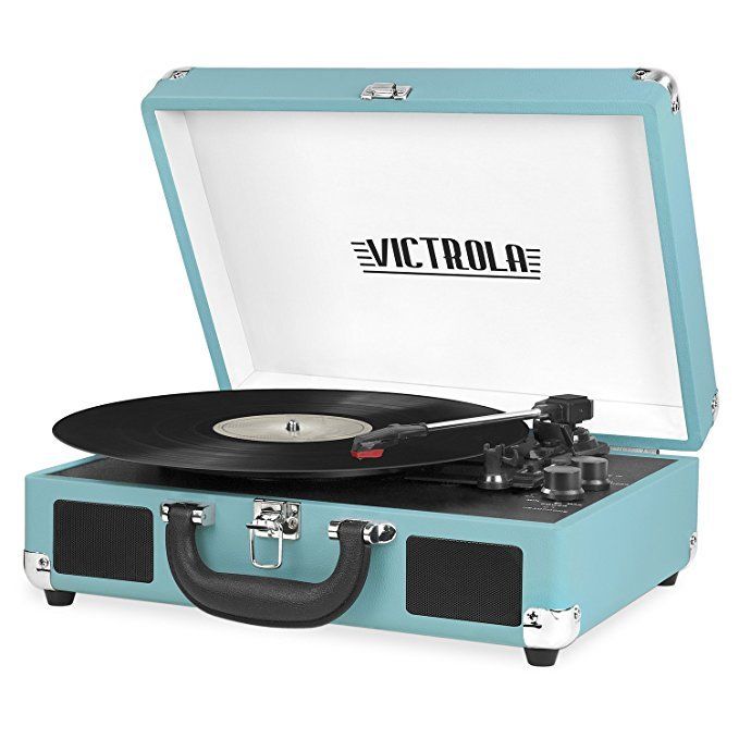 New Victrola Vintage 3-Speed Bluetooth Suitcase Turntable Speakers Aqua VSC550BT