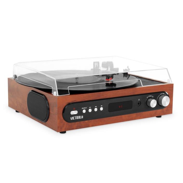 Vinyl Record Player Bluetooth Old Turntable Music Vintage 3 Speed With Speakers
