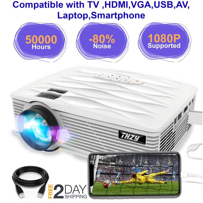 THZY 2200 Lumens Home Theater Projector Portable Support 1080P HDMI USB VGA TV