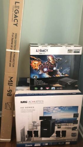 Brand New In Box Three-Piece Home Theater System. Projector, Sound & Screen