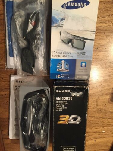NEW 2- PAIR of 3D ACTIVE GLASSES SHARP AN-3DG30 & SAMSUNG SSG-5100GB LUNETTES 3D