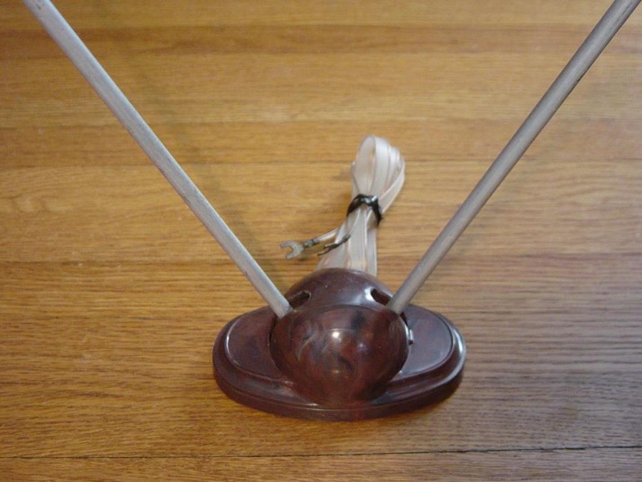 Vintage Bakelite Telescoping RABBIT EARS Antenna 8 Ball Design ART DECO 1950's