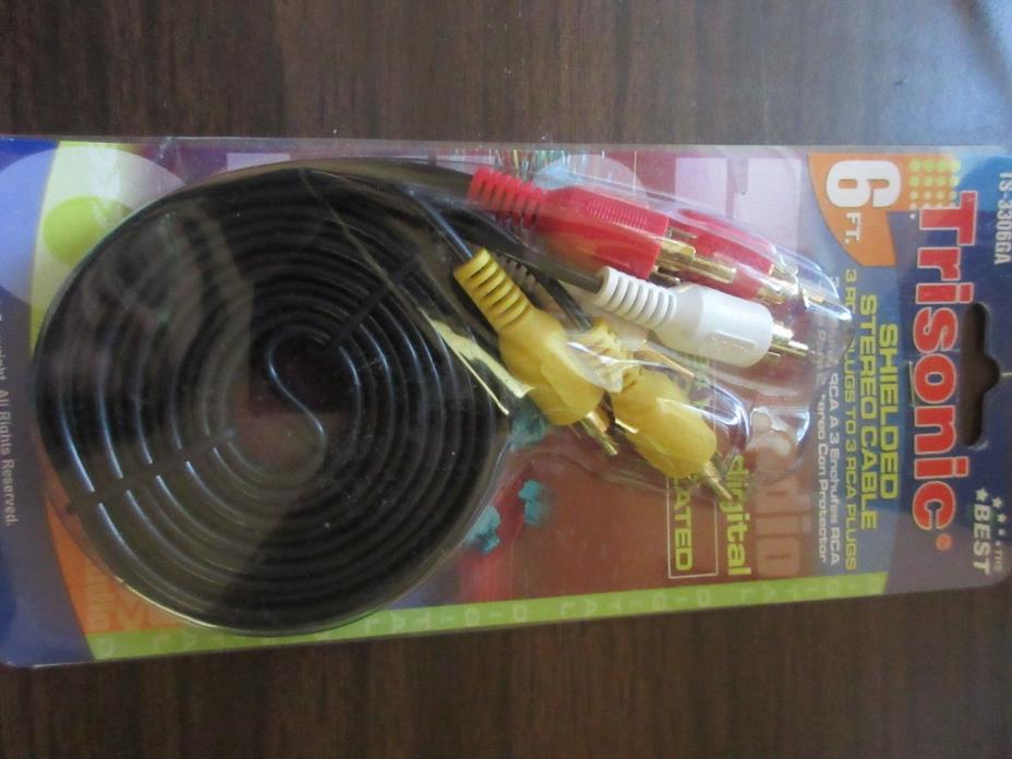 Trisonic Shielded Stereo Cable 3 RCA Plugs to 3 RCA Plugs 6 Ft.! FREE SHIPPING!!