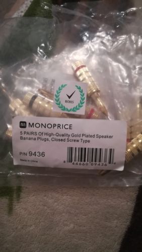 Monoprice High-Quality Gold Plated Speaker Banana Plugs - 4 Pairs - Closed Screw