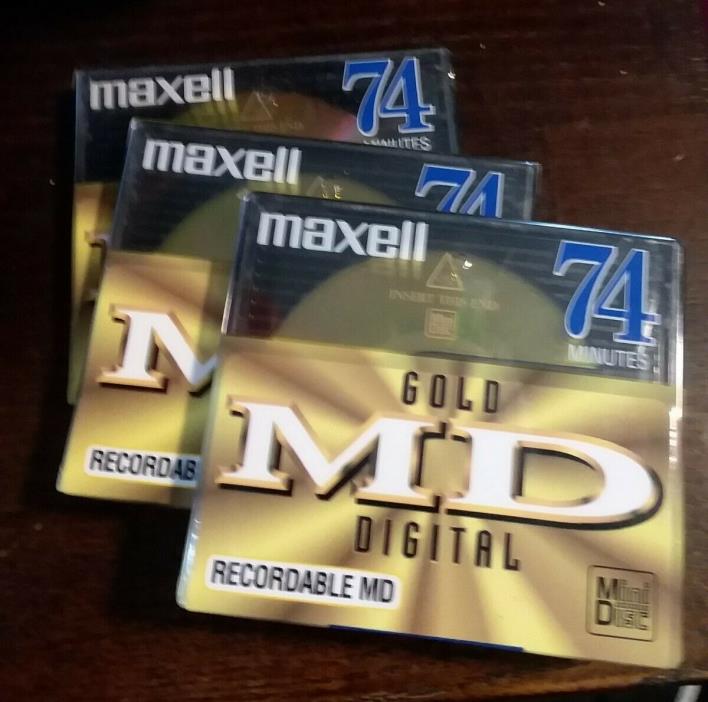 Maxell Recordable Mini Disc MD-74 Gold MD Digital NEW  Total 3 Discs Sealed