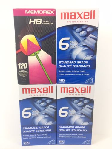 Maxell Videocassette VHS Blank T120 & Memorex HS 120 High Standard NEW 4 Total