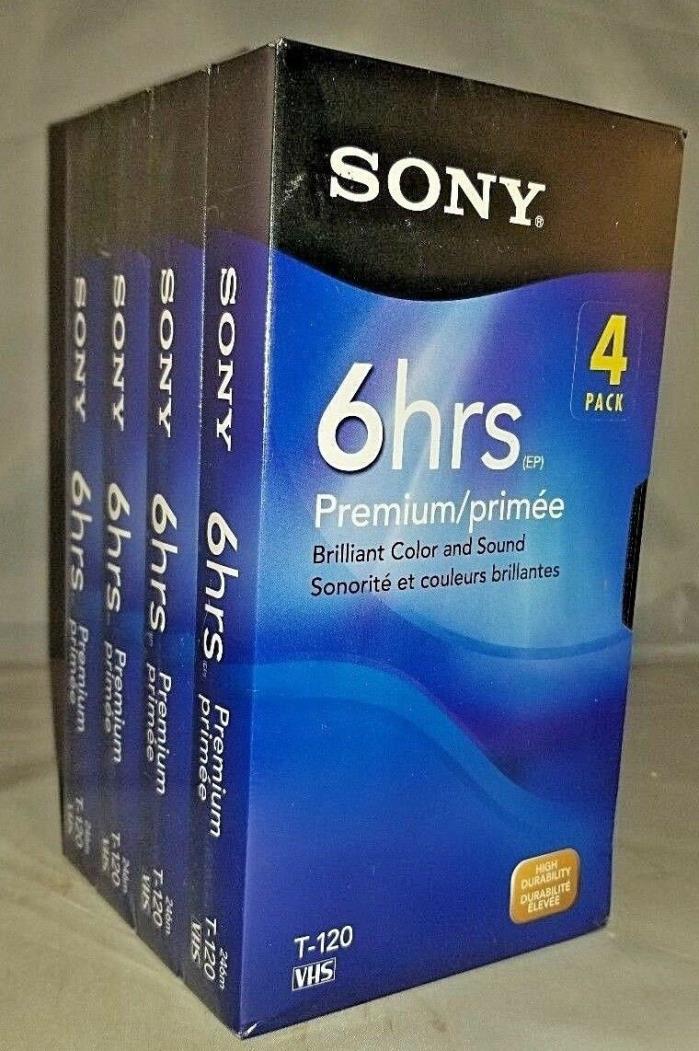 4 Pack~SONY VHS Premium Grade High Durability 6 Hrs T-120VR~246m~Factory Sealed