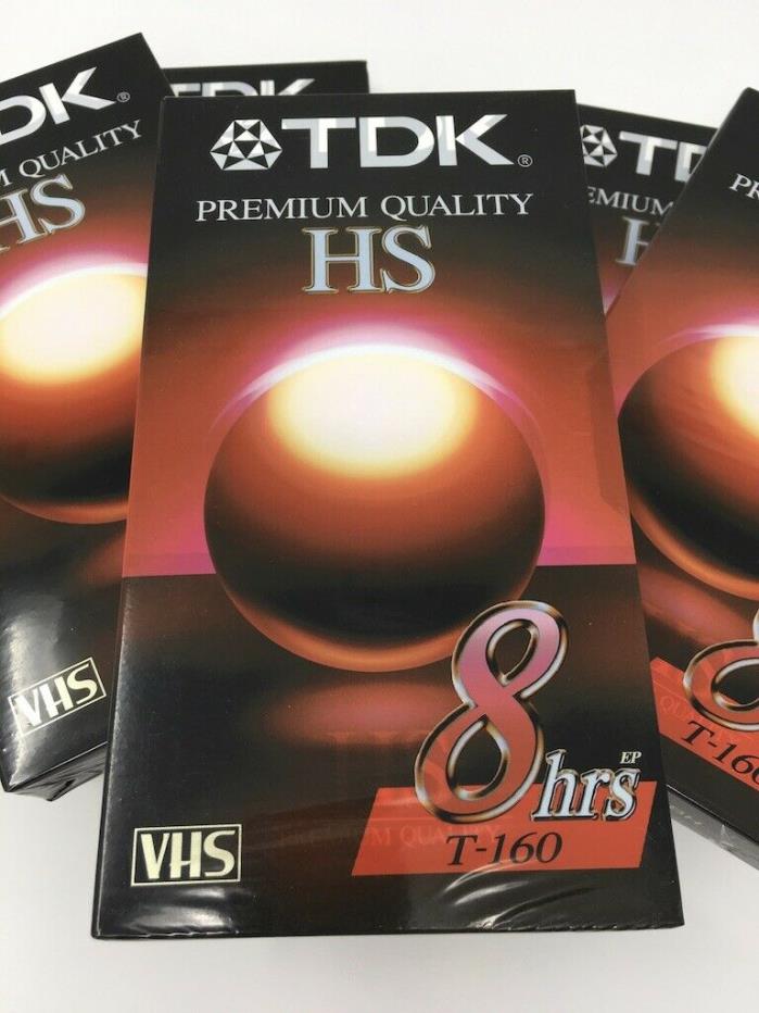Lot of 5 TDK VHS Blank Video Tapes,  TDK Premium Quality 8Hrs T-160 NEW SEALED
