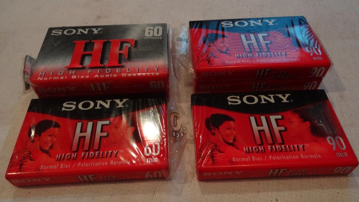 Sony Lot of 6 3 90 Min 3 60 min Blank Audio Cassettes Tapes HF Normal Bias New