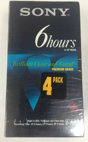 SONY 4 Pack VHS Tapes Premium Grade T120 6 Hour New Sealed