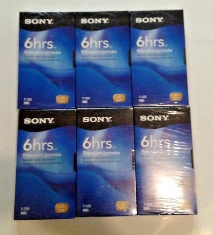 lot of 6 Sony 6 hrs Premium T-120 blank VHS new