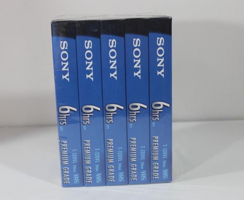 SONY T 120VL 5 Pack  Blank VHS Tapes Video Cassettes New Premium Grade 6 hr