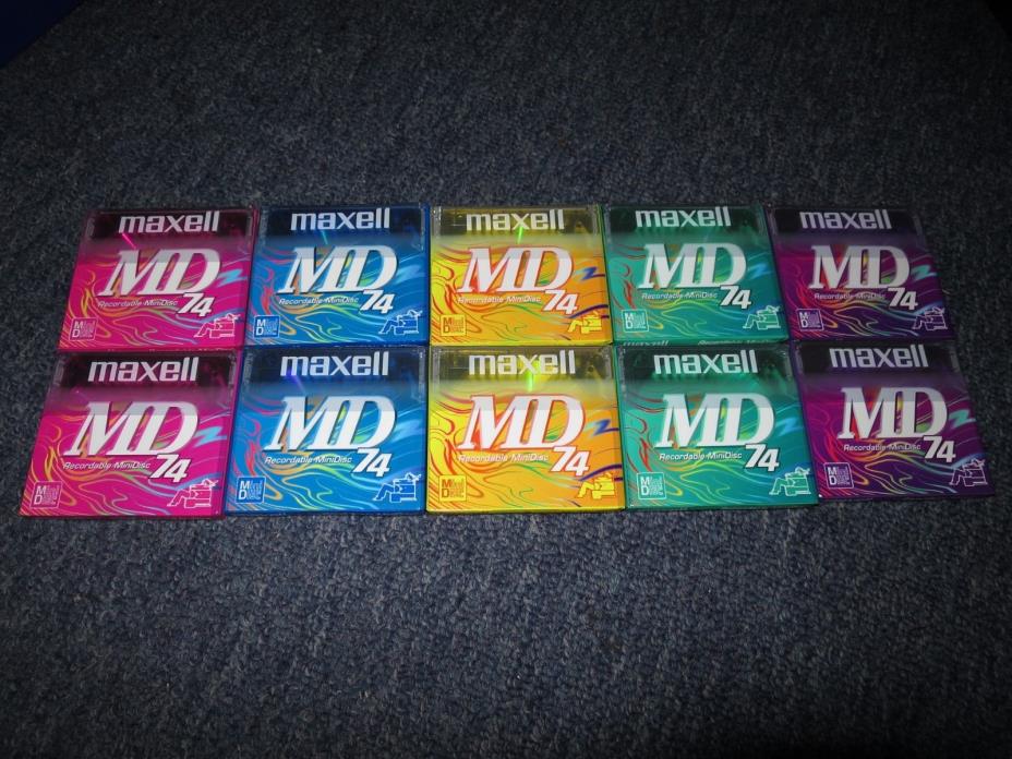 MAXELL 10 Pack Color MINIDISC LOT 74 Min NEW SEALED