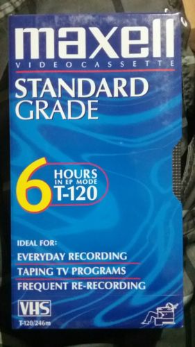 1 Maxell Standard Grade VHS Blank Tape 6 hour T-120 Tape New & Sealed