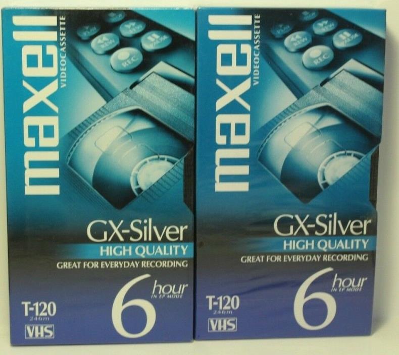 Maxell GX-Silver High Quality 6 Hour Blank VHS Tapes Lot of 2 Sealed