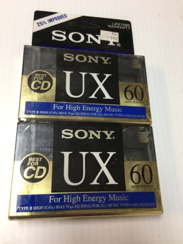2 Sony UX 60 High Energy Music Cassette Lot Blank Sealed NOS UX-60