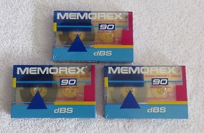 lot of 3 Memorex dBS 90 Minute Blank Cassette Tape - New & Sealed -