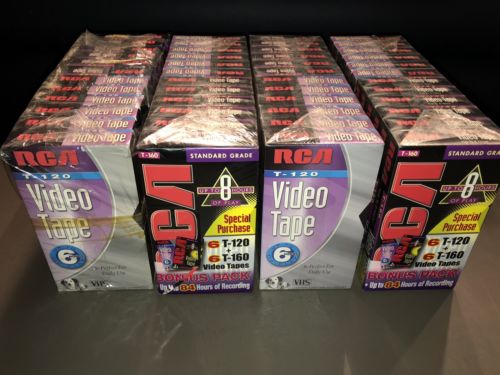 Lot Of 48 New Sealed Unused Blank VHS VCR Video Tapes RCA 24 T-120 & 24 T-160