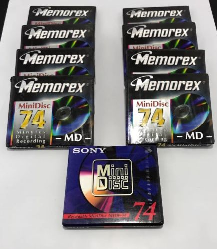 8 Memorex Blank Recordable MiniDiscs 74 Mins - With 1 Sony 74 MD- New Sealed