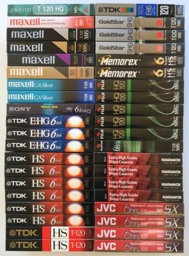 NEW BLANK VHS tapes LOT 40 T-120 6 hrs SONY MAXELL FUJI FILM TDK JVC Memorex