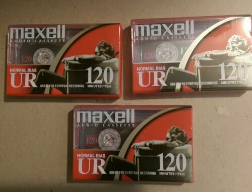 Lot of 3 Maxell UR 120 Minutes Blank Cassette Tapes Normal Bias IEC Type 1 NEW