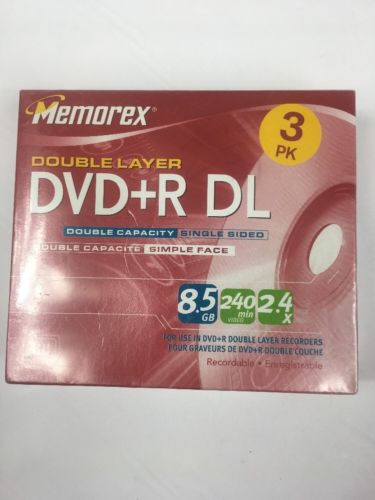 NEW 3 Pack Memorex DVD+R DL Double Layer 8.5 GB 240 min Video 2.4X Blank Media