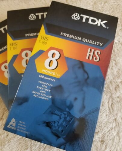 Lot of 3 TDK HS T160 Premium Quality Blank VHS Video Cassette Tape 8 HRS Sealed