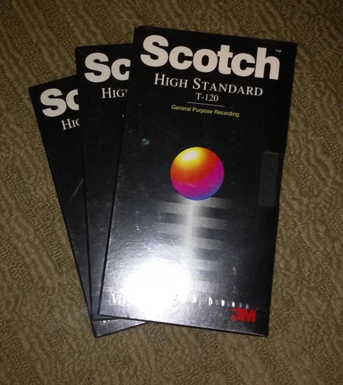 3 NEW Scotch Video Cassette T-120 Blank VHS Tapes