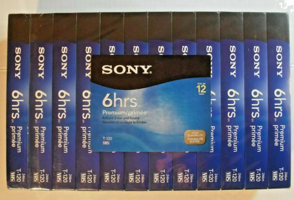 NEW SEALED (12-Pack) Sony T120 T120VR Premium 6 Hour Blank VHS Cassette Tapes