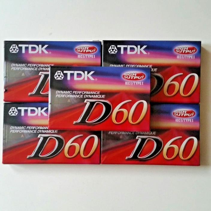 TDK D60 Audio Cassette LOT of 5 60 Min High Output SEALED