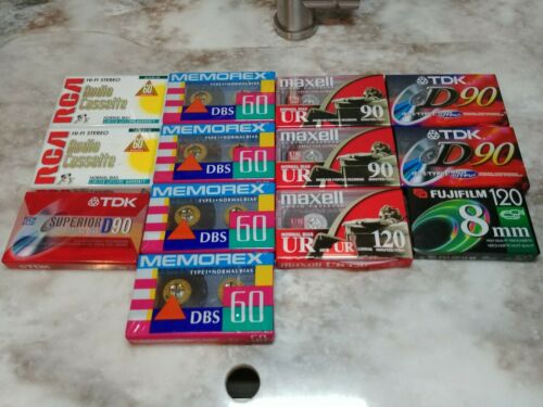 Lot of 13 NEW FACTORY SEALED Blank Audio Cassette Tapes TDK, Memorex Maxwell RCA