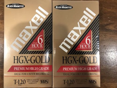2 Maxell HGX-Gold T-120 6 Hour Premium High Grade Blank VHS Tapes, NEW