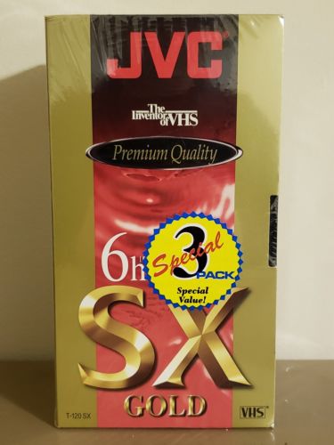 JVC Premium Quality 6 Hrs SX Gold T-120 SX VHS Tapes 3 Pack SEALED NEW T120SX