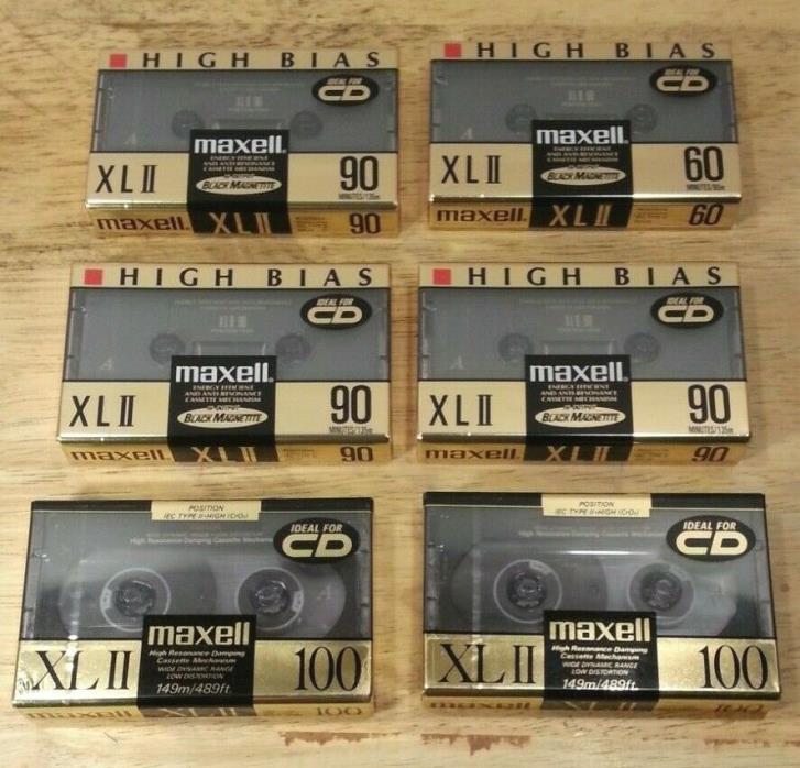 Maxell - XL-II Cassette Tape - 60 / 90 / 100 - NEW - LOT of 6 - Factory Sealed