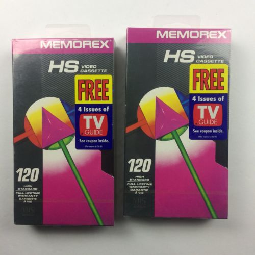 2 MEMOREX HS T-120 6 Hour Blank VHS Tapes (New/Factory Sealed)