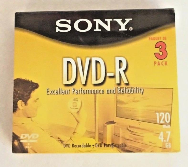 Pack of 3 Sony DVD-R 120 min Recordable Blank Discs 4.7 GB New