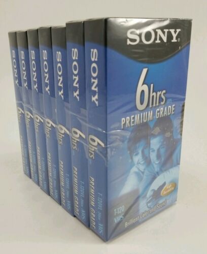 Pack of 7 Sony Premium Grade T-120 VHS Blank Recordable Tapes 6 Hrs. Sealed
