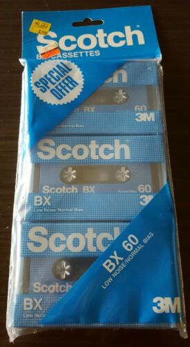 NEW 3 Scotch BX 60 Blank Audio Cassettes 3M Low Noise Normal Bias Minutes NOS