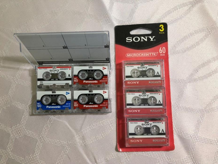 New 3 Sony Microcassette Tapes MC-60 60 Min + Bonus Panasonic MC90 MC60 Case