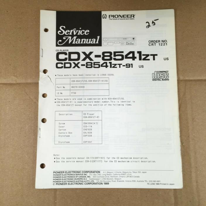 Pioneer Service Manual CRT1221 CDX-8541ZT (installed in Lexus ES250)
