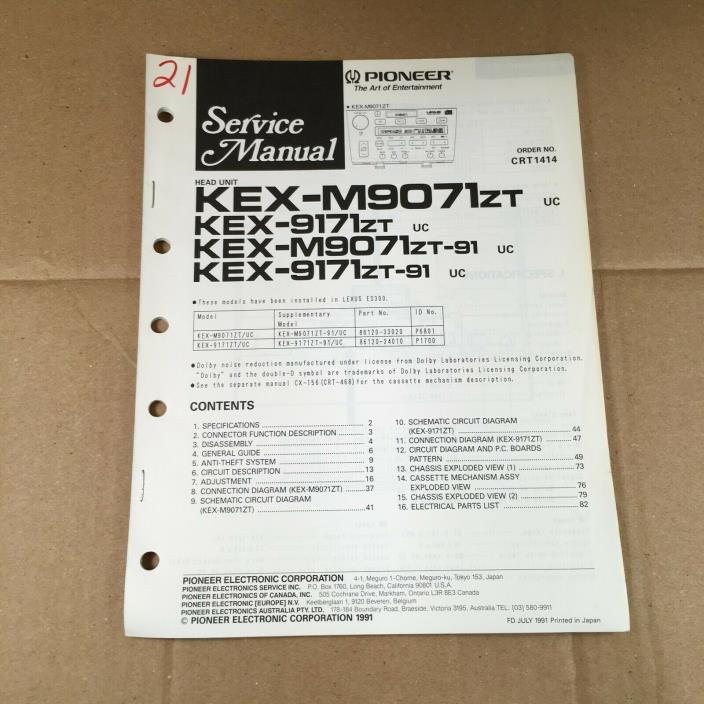 Pioneer Service Manual CRT1414 KEX-M9071ZT -9171ZT (installed in Lexus ES300)