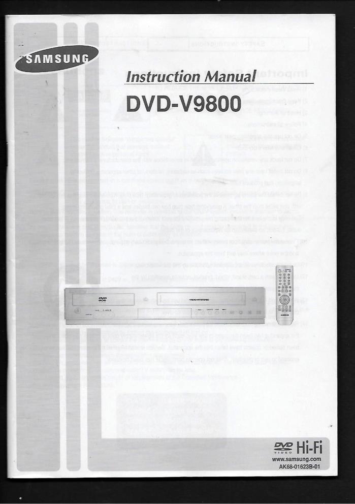 SAMSUNG DVD Player INSTRUCTION GUIDE/User MANUAL V9800 TV Video Book