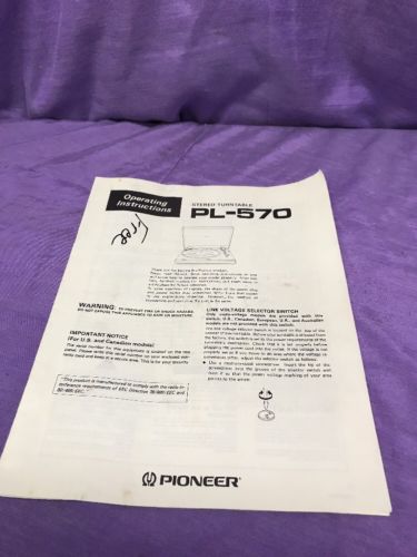 Vintage Pioneer Pl – 570 Turntable Owners Manual Operating Instructions.